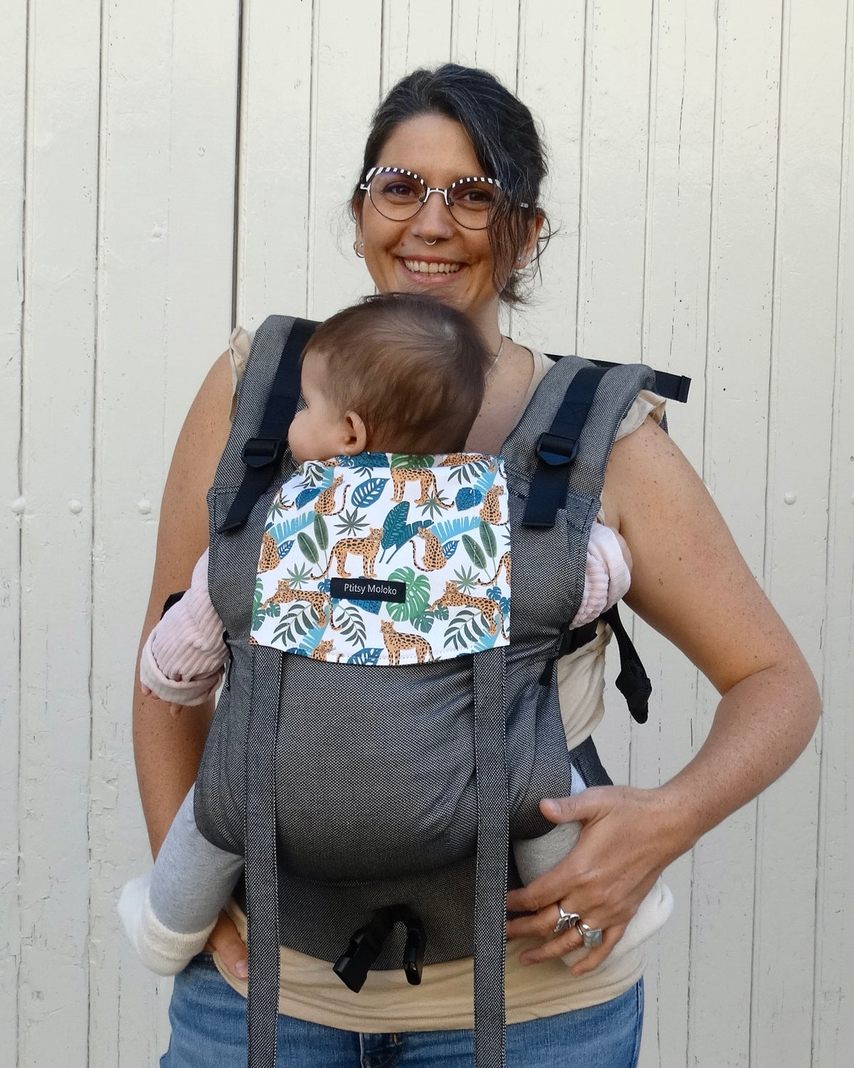 porte-bebe naissance physiologique, en coton bio, motif jungle