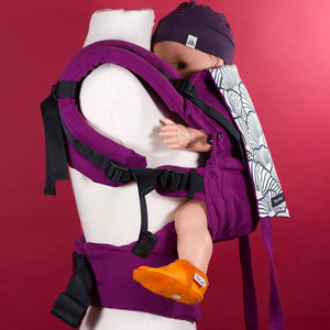 Porte-bébé cliptsy en coton biologique violet.